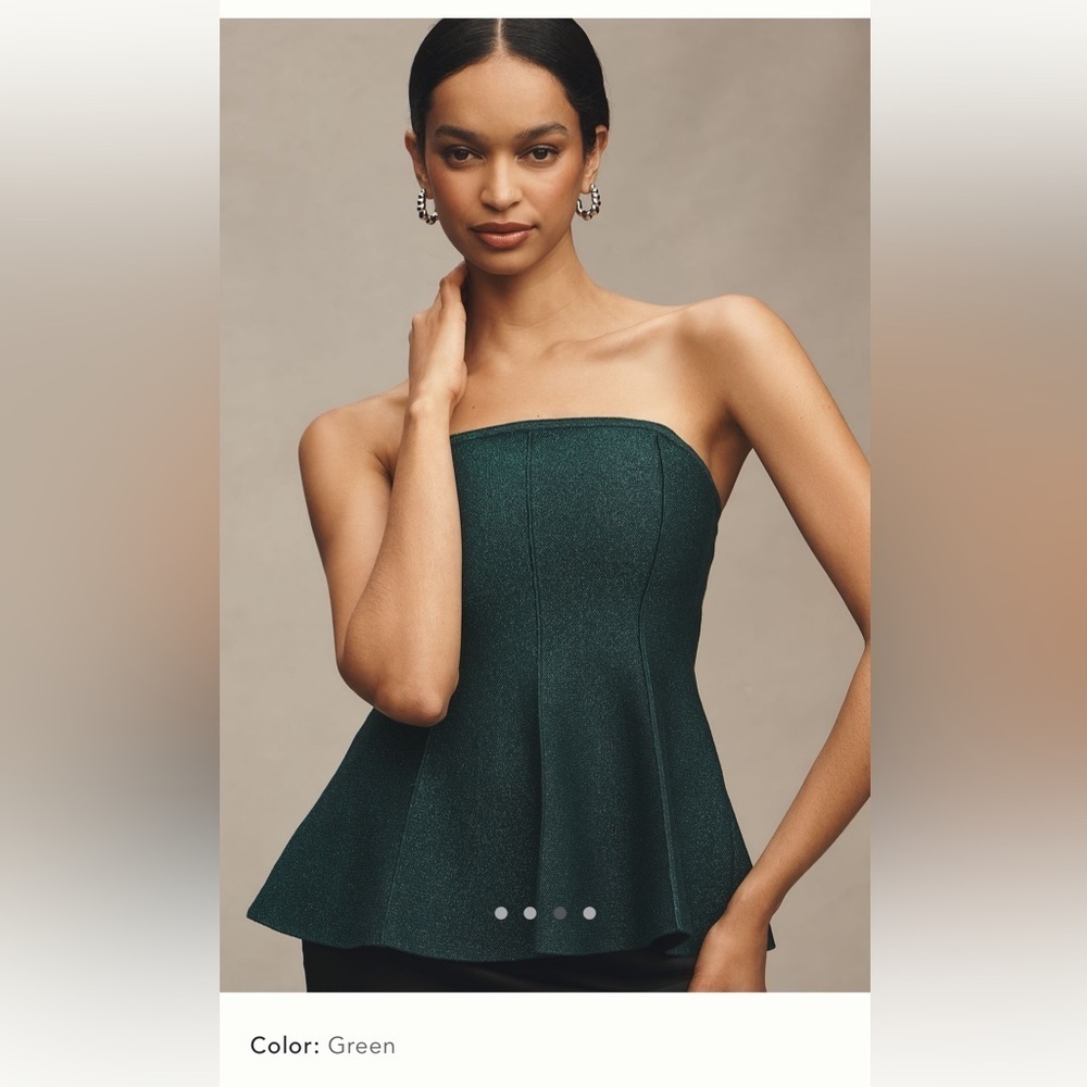 NWT new small Anthropologie pilcro sparkly sweater top peplum green strapless